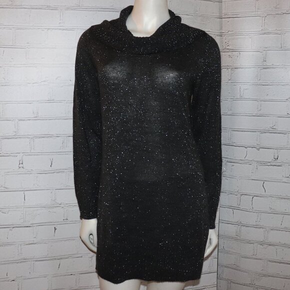 🌫️🧶✨ Sparkling Gray Knit Cowl Sweater · AGB · Size Large - Picture 1 of 6